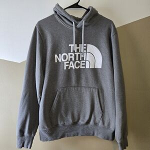 The North Face Men’s Hoodie Size Medium Gray With White Logo Fleece Pullover